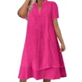 thumbnail image 2 of Beach Dresses for Women Plus Size Ndbuld Women's Summer Solid Color Short-Sleeve V-Neck A-Line Mid-Waist Dress Hot Pink L, 2 of 6