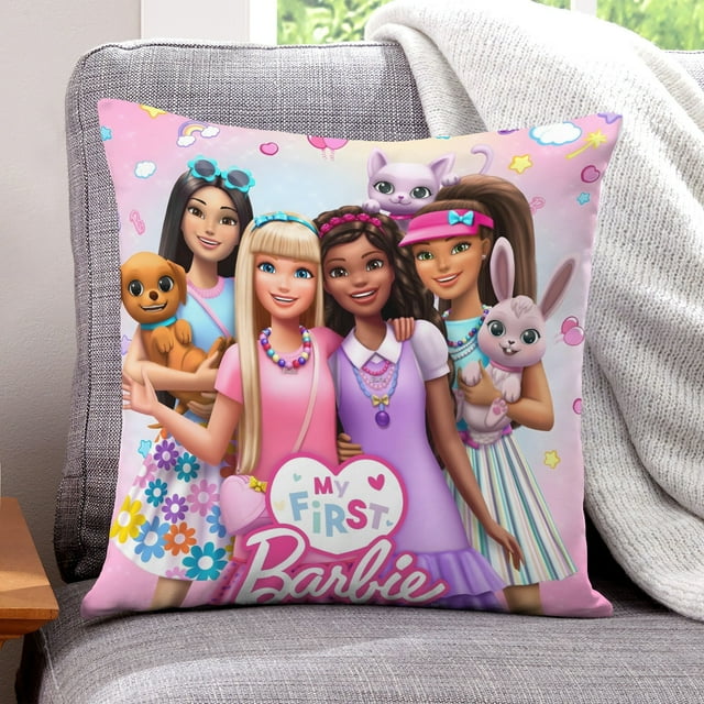 Barbie Fundas de almohada de terciopelo con tema, regalos de funda de almohada, decoración para el hogar, cojín de lanzar, regalo de cumpleaños para fans y parejas. 60cm x 60cm.