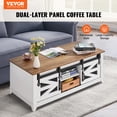 thumbnail image 2 of VEVOR 48" Farmhouse Coffee Table, Rectangle Coffee Table with 2 Sliding Barn Doors, 2 Tiers Wooden Rustic Table with Removable Shelves for Living Room, Bedroom, Apartment, or Studio, White & Natural, 2 of 9