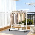 thumbnail image 5 of Yucurem Clothes Rack with Double Hanging Rods, Rolling Clothing Rack Metal Garment Rack for Bedroom Closet Storage (56x48x47inch White), 5 of 9