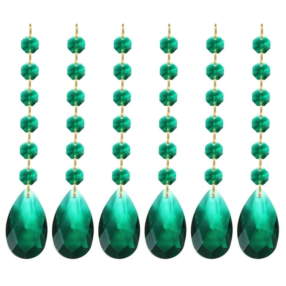 Uxcell Teardrop Crystal Chandelier Pendants Beads, 6 Pack 160mm Length 38mm Prisms Parts Beads Dark Green