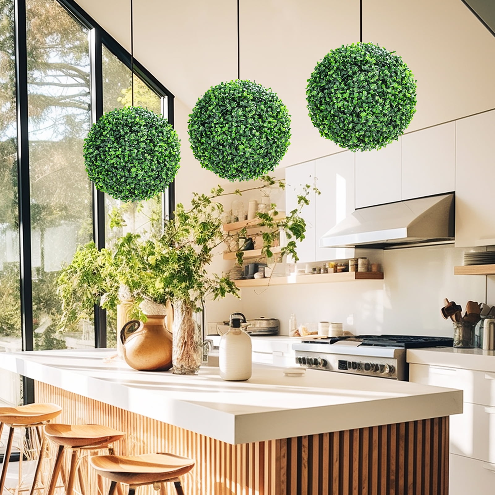Ataucjin 2 Pcs 15" Faux Boxwood Balls, Artificial Plant Topiary Balls Outdoor, Fake Green Plants Decorative Spheres for Front Porch Garden Backyard Blacony Wedding Home Decor