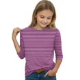 thumbnail image 6 of Girls Casual 3/4 Sleeve T Shirts Kids Crewneck Tops Fashion Striped Tees Purple,12-13 Years, 6 of 7