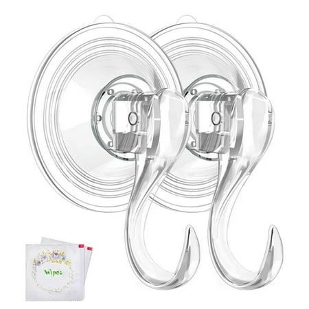 

2pcs Strong Wreath Bathroom Kitchen Suction Cup Hook With Wipes Heavy Duty Clear