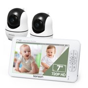 bonoch Baby Monitor with 2 Cameras, 7" 720P HD Split Screen Video Camera Monitor No WiFi, Hack Proof, Remote Zoom/Pan/Tilt, 4000mAh Battery, VOX Mode, Auto Night Vision, Lullabies