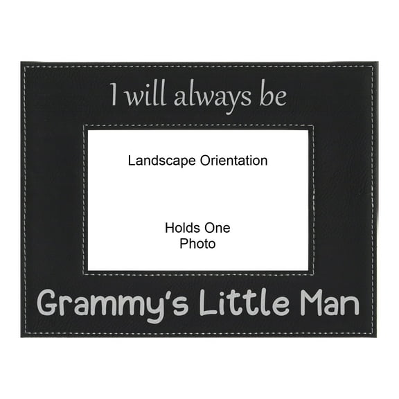 PrecisionNC Grandma Gifts I Will Always be Grammy's Little Man Mothers Day Engraved Leatherette Black Picture Frame 4x6 Landscape