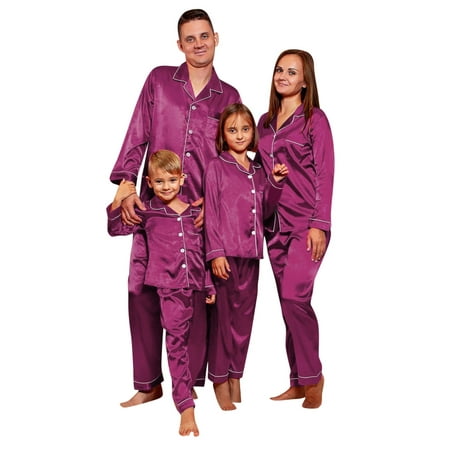 

JDEFEG Pajamas Set for Family Of 3 Sleepwear Satin Family Outfits Pants Solid Pajamas Matching Pj s Set Women Loungewear Nightwear Flannel Pajamas Family Purple L