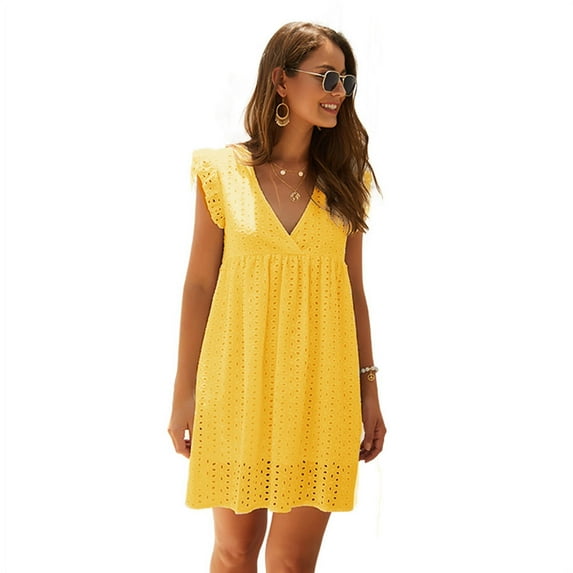 Summer Dresses for Women Maxi Dress Temperament Commuter V-Neck Short-Sleeved Lace Midi Dress