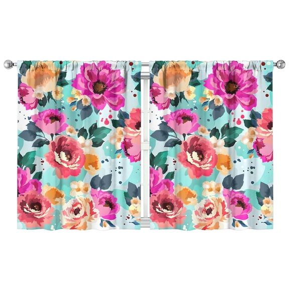Farmhouse Bloom Kitchen Curtains - 2 Pack Rustic Floral Design Tier Panels