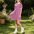 thumbnail image 6 of Amidoa Girls Summer Dresses A-Line Short Sleeve Dresses Print Kids Casual Sundress Pink Size 8, 6 of 7