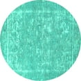 thumbnail image 1 of Ahgly Company Machine Washable Indoor Round Oriental Turquoise Blue Industrial Area Rugs, 5' Round, 1 of 4