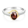 thumbnail image 2 of Gem Stone King 10K Yellow Gold and 925 Sterling Silver Red Garnet and White Lab Grown Diamond Engagement Ring for Women (1.08 Cttw, Available in Size 5, 6, 7, 8, 9), 2 of 4