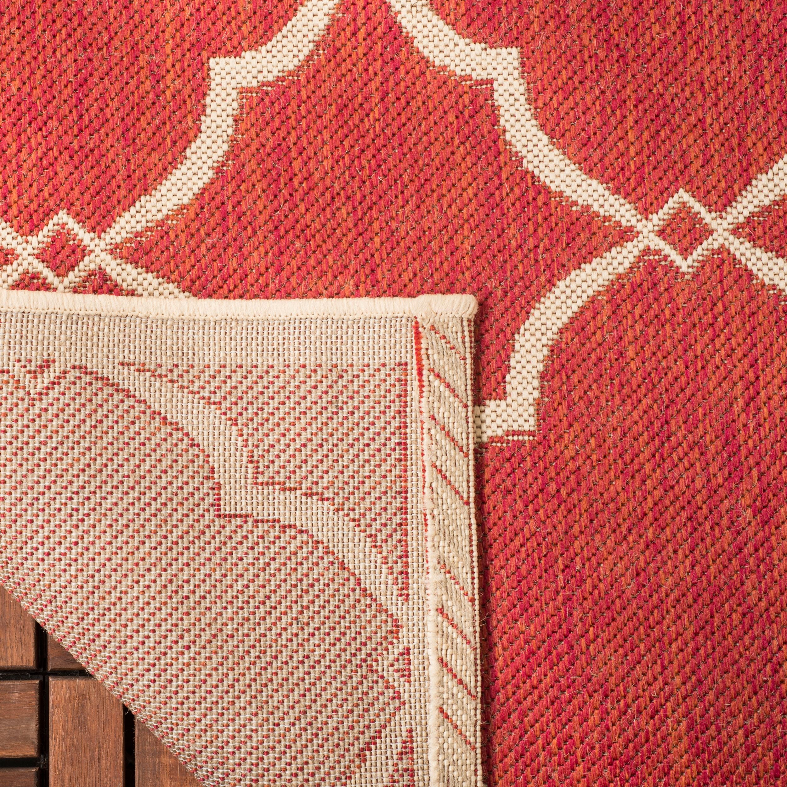 SAFAVIEH Beach House Nick Indoor/Outdoor Area Rug Red/Cream, 6'7" x 6'7" Square