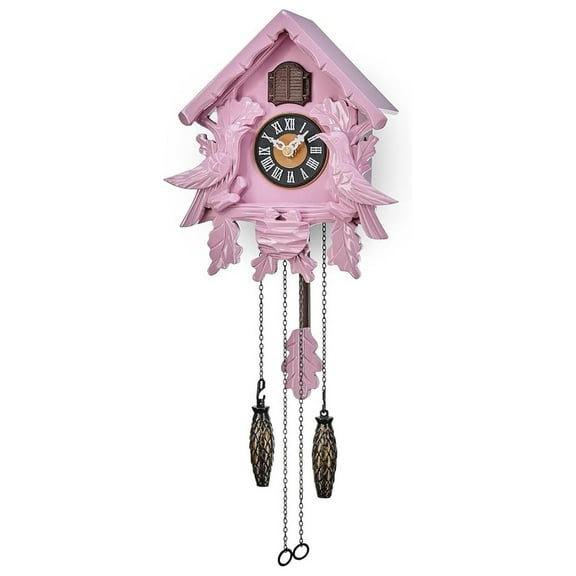 Clock with Night Mode, Singing , Wooden Decorations and Swinging Pendulum (Pink)