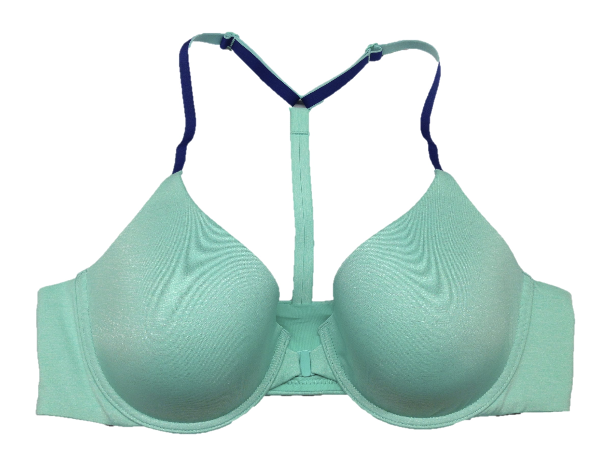 New VICTORIA'S SECRET T-Shirt Lightly Lined Mint Front Close Bra Logo Strap  34DD