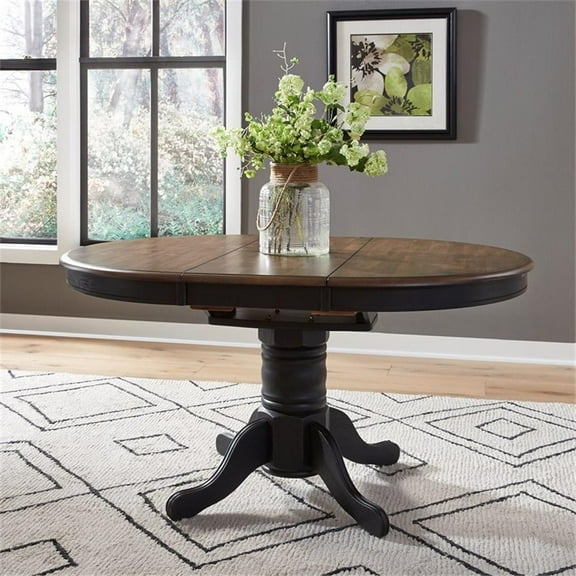 Bowery Hill Farmhouse Wood Crossing Pedestal Table Set- Black