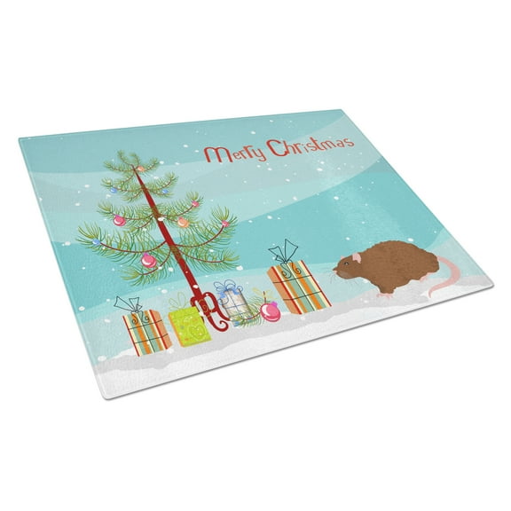 Carolines Treasures CK4474LCB Rex Rat Merry Christmas Glass Cutting Board Large, 12H x 16W, multicolor