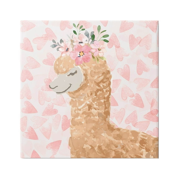 Stupell Industries Heart Pattern Smiling Alpaca Graphic Art Gallery Wrapped Canvas Print Wall Art, Design by ND Art