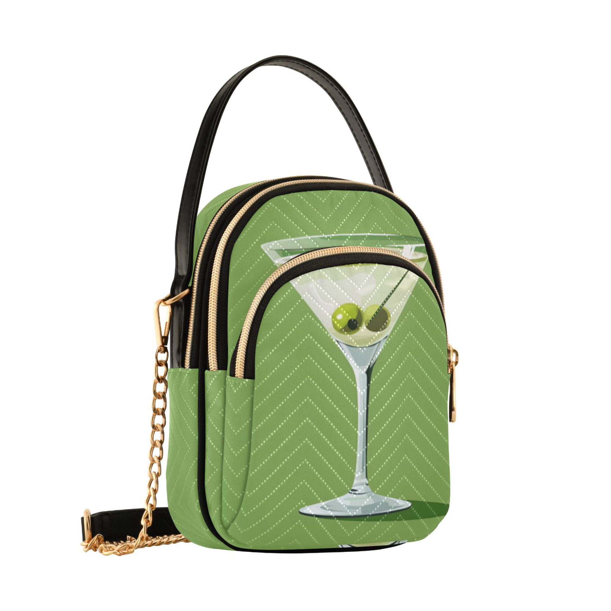 FORMRS Crossbody Bag for Women Quilted Travel Shoulder Cell Phone Purse with Chain Strap Handbag, Green Martini Glass