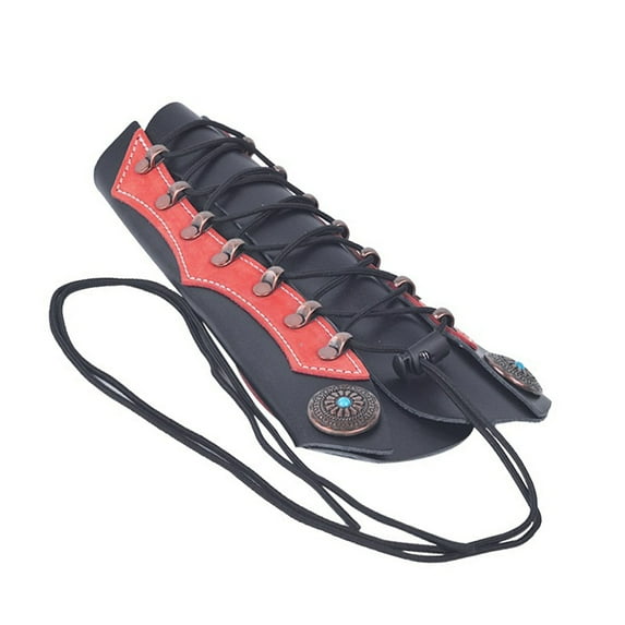 Linyer Leather Arm Guard Adjustable Protector Vintage Style Retroflection Lace Gear Bracer Training Outdoor Red