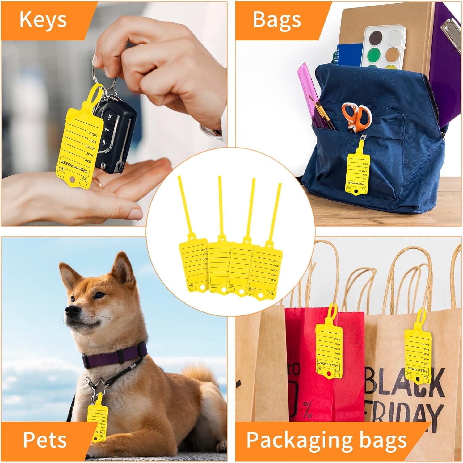 200 Pcs Yellow Self Locking Car Key Tags - Dealership Plastic Labels, Waterproof Identifiers for Key Box, Office, Shop, Car Supplies