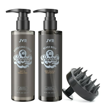 JVR Beard Wash & Conditioner & Silicone Beard Brush Gift Set with Coconut, Aloe, 3 Piece, (6.7oz)