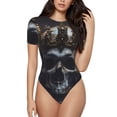 thumbnail image 1 of Kdxio Royal Skull avec Imprimé Couronne Dorée Justaucorps à Manches Courtes Col Rond Modal Doux Confortable Ajusté Aguichant Top-TTG, 1 of 7