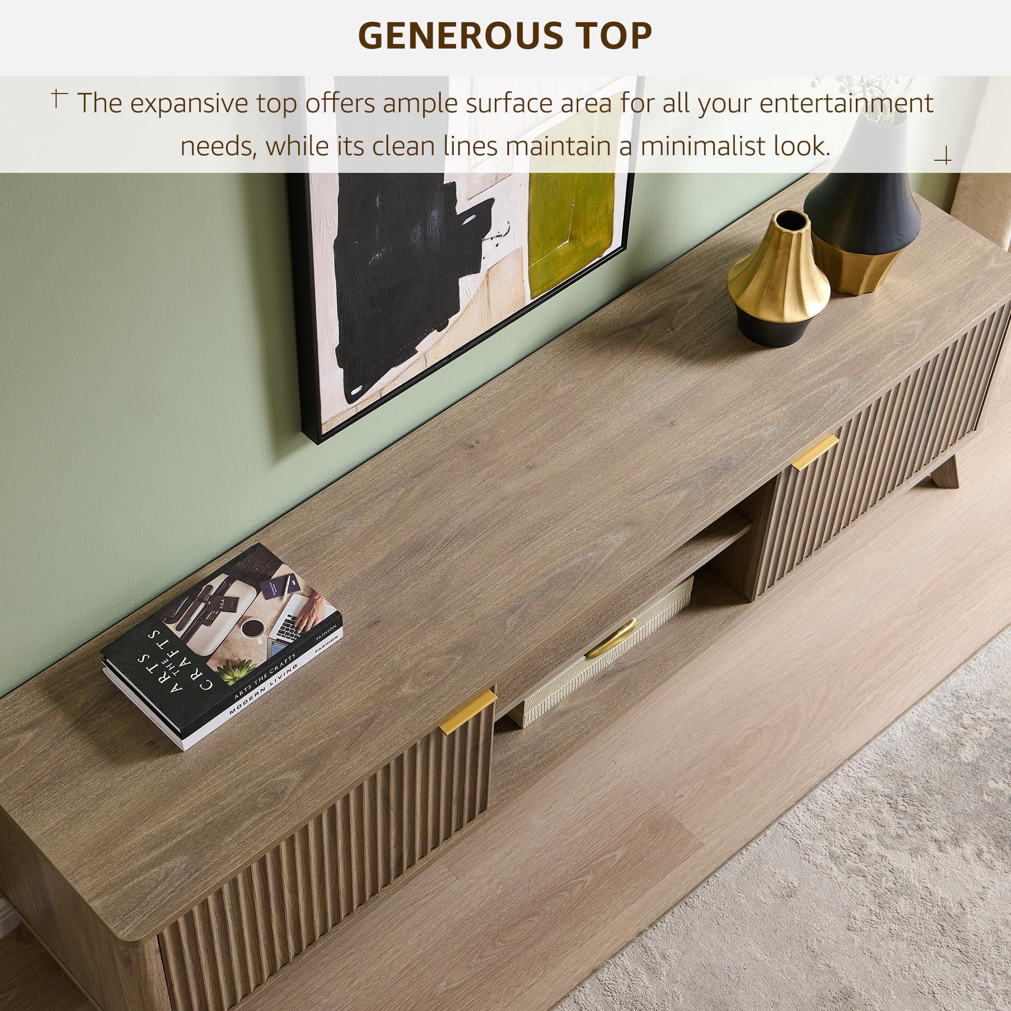 OKD 70" Modern Farmhouse TV Stand with 2 Soft Close Door, Fluted Entertainment Center Console Table, Media Furniture for Living Room, Alder Grey