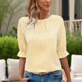 thumbnail image 2 of MORTTIC Women's Striped Casual Button-Up Shirt - Round Neck Summer Top, Breathable Non-Stretch Summer Shirt, 2 of 3