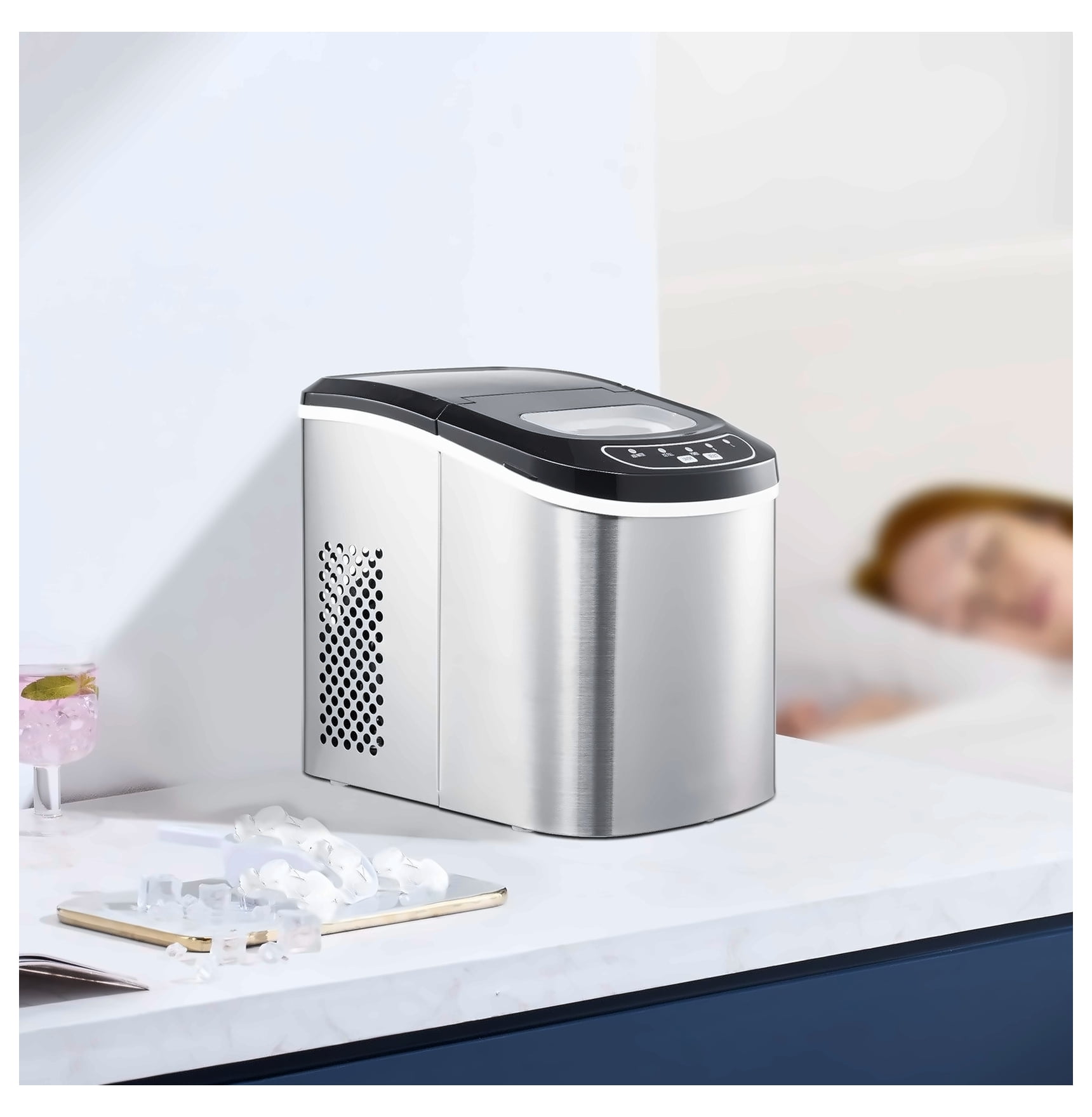 Countertop Ice Maker 33Lbs/24H, Portable Ice Machine with Scoop & Basket