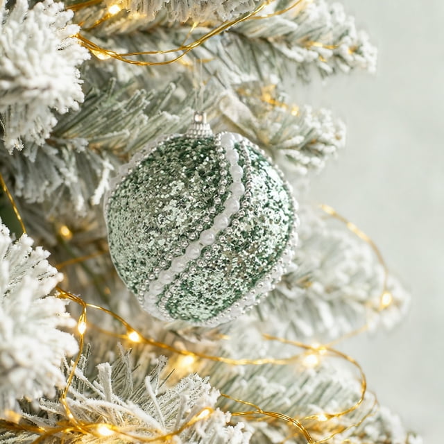 Set de Adornos Navideños | Bolas Navideñas Nevadas | Varios Estilos | Material de Espuma | 8 Cm | Verde | 1 Unidad | Ideal para Decorar El Árbol de Navidad