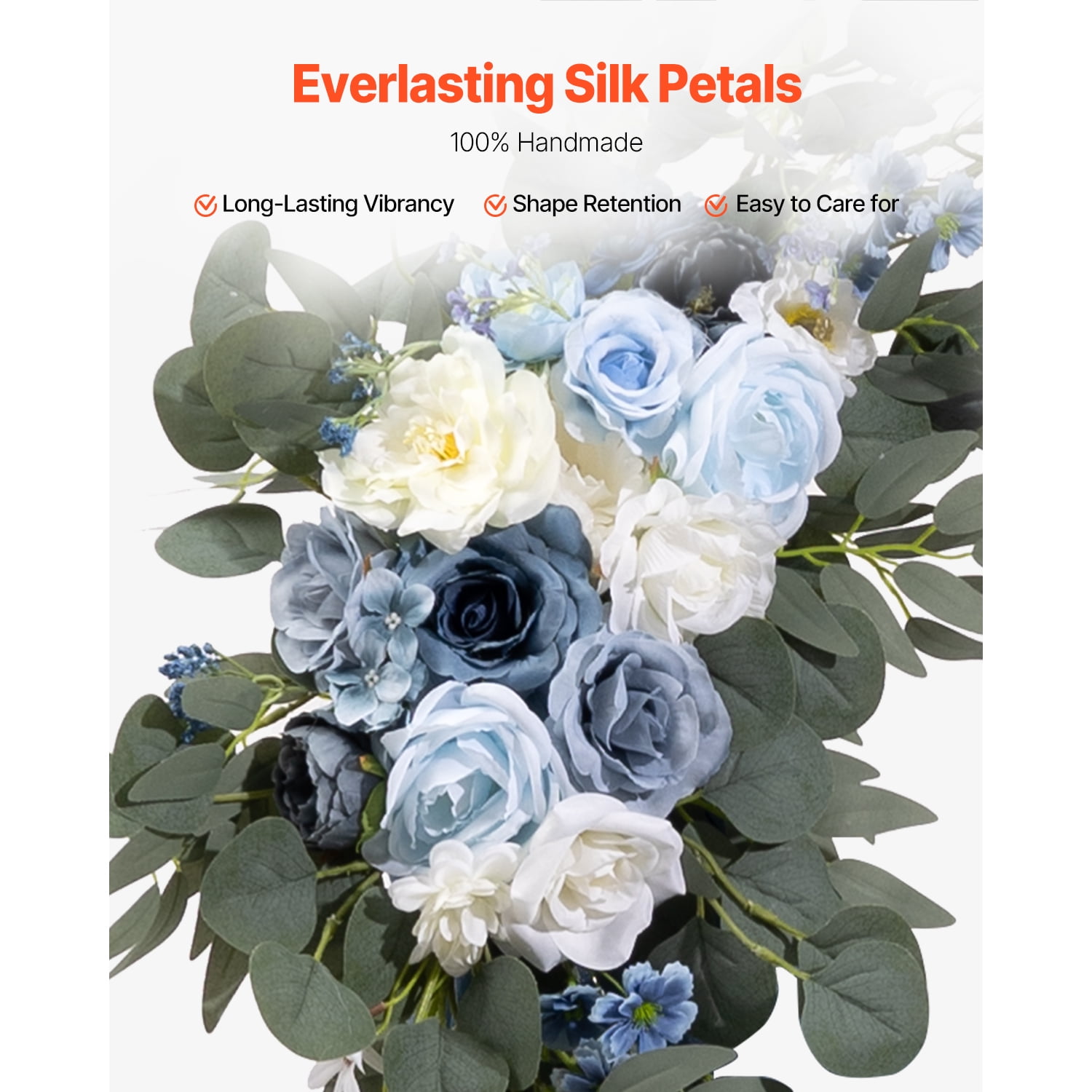 KFFKFF Faux Wedding Arch Flower Set, Azure Bridal Arch Flower and Drapery Kit (Set of 4) - Includes 2 Floral Assemblies, 2 Transparent Drapes, Ideal for Nuptial Bouquets and Reception Backdrop Decor