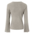thumbnail image 5 of zaveiop Women's Long Sleeve Bodysuit Tops Wrap V Neck Ribbed Knit Jumpsuit (Khaki, XS), 5 of 9