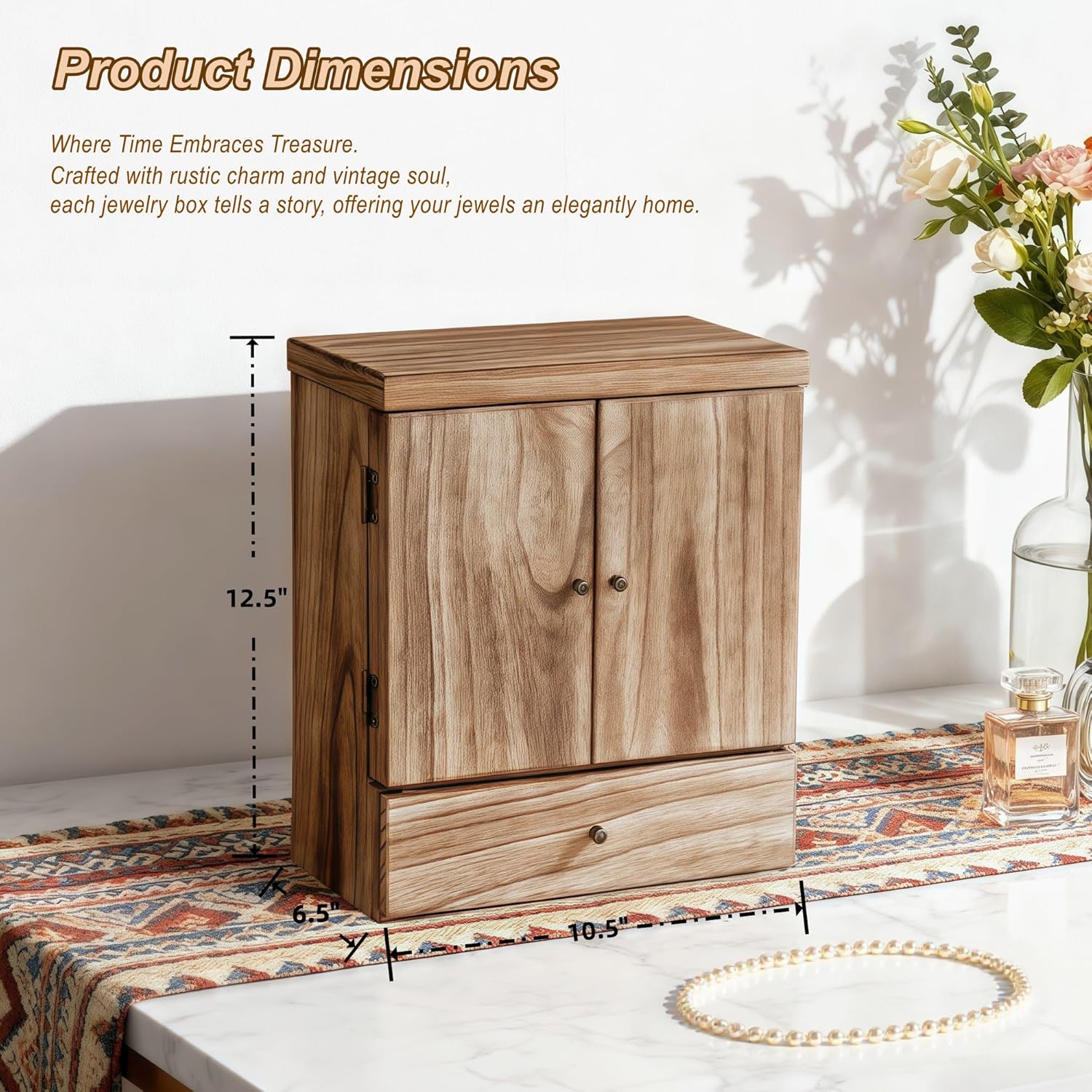 Sfugno Jewelry Box,  6-Tier Large Wooden Jewelry Organizer Boxes for Women, Wood jewlery Storage Display for Rings Earrings Necklaces,Brown