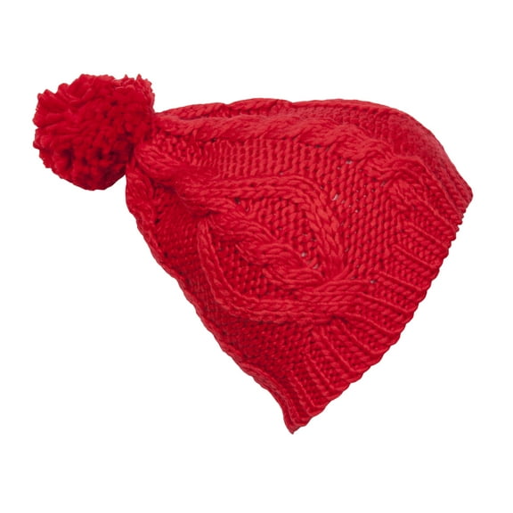 Top Headwear Crochet Knitted Beanie w/ Pom - Red