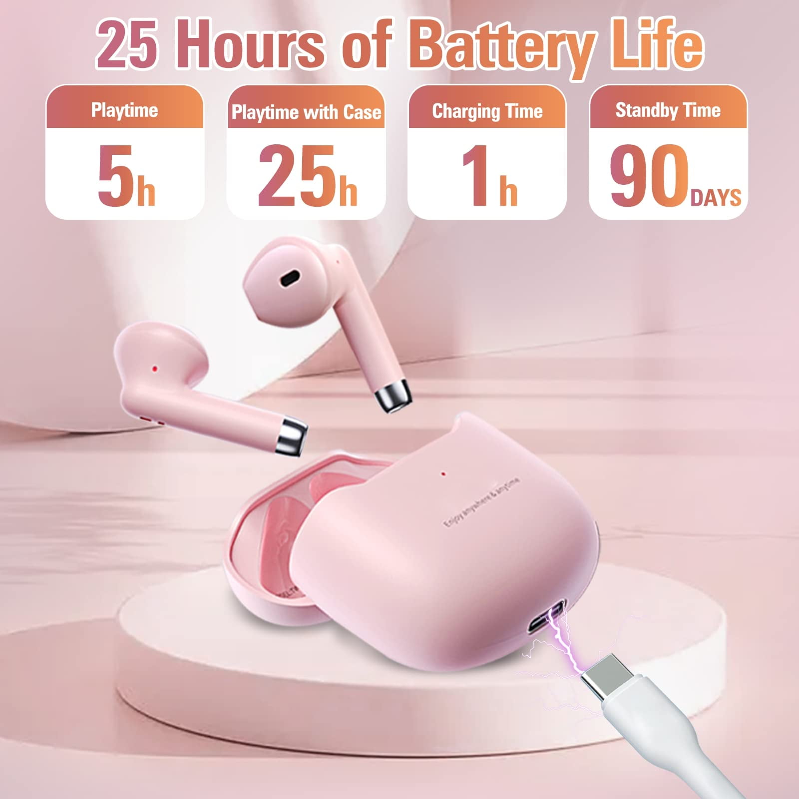 True Wireless Earbuds Purple Bluetooth 5.3 with Microphone for Working Out Noise Canceling Blue Tooth Ear Buds Deep Bass TWS Wireless Earphones with Charging Case in Ear Headphone for iPhone Android