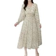 thumbnail image 1 of Vestido largo floral de manga larga con cuello en V para mujer, vestido largo casual, vestido largo de cóctel, fiesta en la playa, 1 of 6