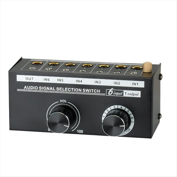 Selector de Audio 6 en 1 Salida Interruptor de Selección de Señal de Audio Selector de Canal de Sonido Estéreo con Control de Volumen
