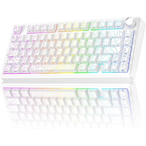 75% Wireless Mechanical Keyboard with Knob RGB Backlit Hot Swappable Pre-lubed Switches PBT Keycaps Line White