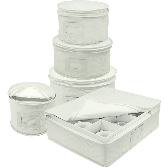 Sorbus 5-Piece Dinnerware Storage Set, Service for 12, Quilted Protection, Includes Felt Protectors and Cardboard Dividers for Plates, Cups, Fine China??