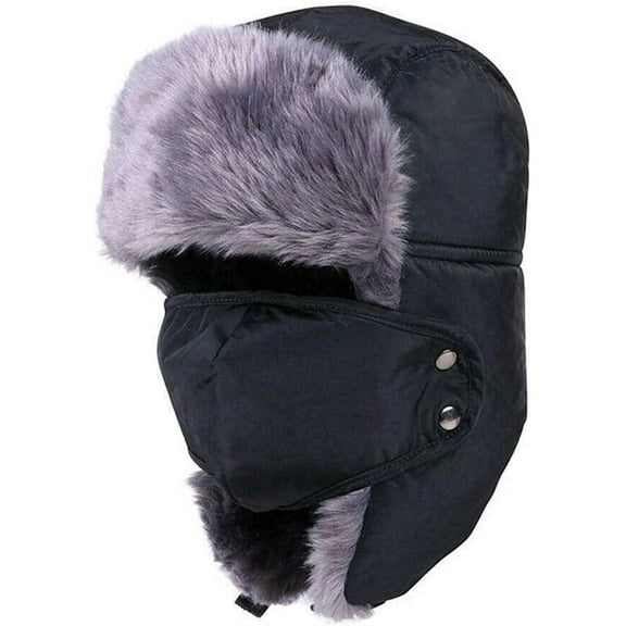 Winter Outdoor Trapper Hat Ski Hat Earflap with Mask for Men Women Black