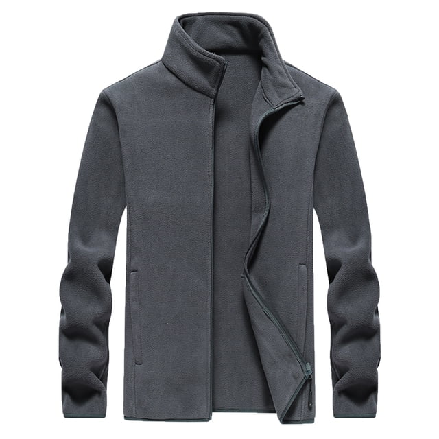 chaqueta athleisure para hombre, forro polar con cremallera, bolsillo, cuello levantado, tops, chaqueta térmica pompotops oipoqjl37868 Chaqueta gris de forro polar con cierre frontal parcialmente abierto, vista frontal centrada; cuello alzado, corte recto, mangas largas lisas y bolsillos laterales insertados sobre fondo blanco. Estilo casual para uso diario y actividades al aire libre; suele utilizarse también como capa térmica ligera.