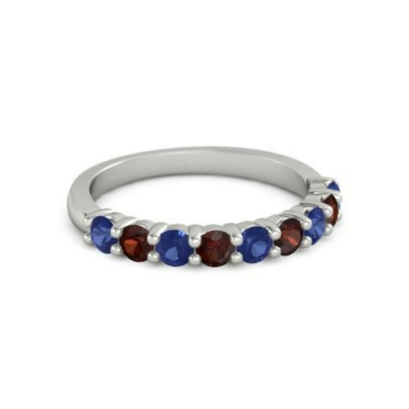 925 Sterling Silver Round 2.50 MM Blue Sapphire Garnet Half Eternity Women Ring