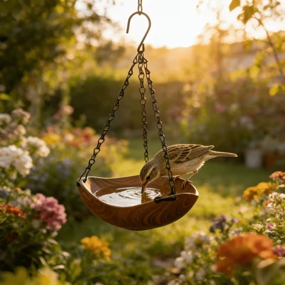 Bird Feeder, Hanging Bird Bath Windproof Bird Water Dispenser With Hanging Chain Outdoor Garden Bird Bath In The Courtyard Garden Decoration