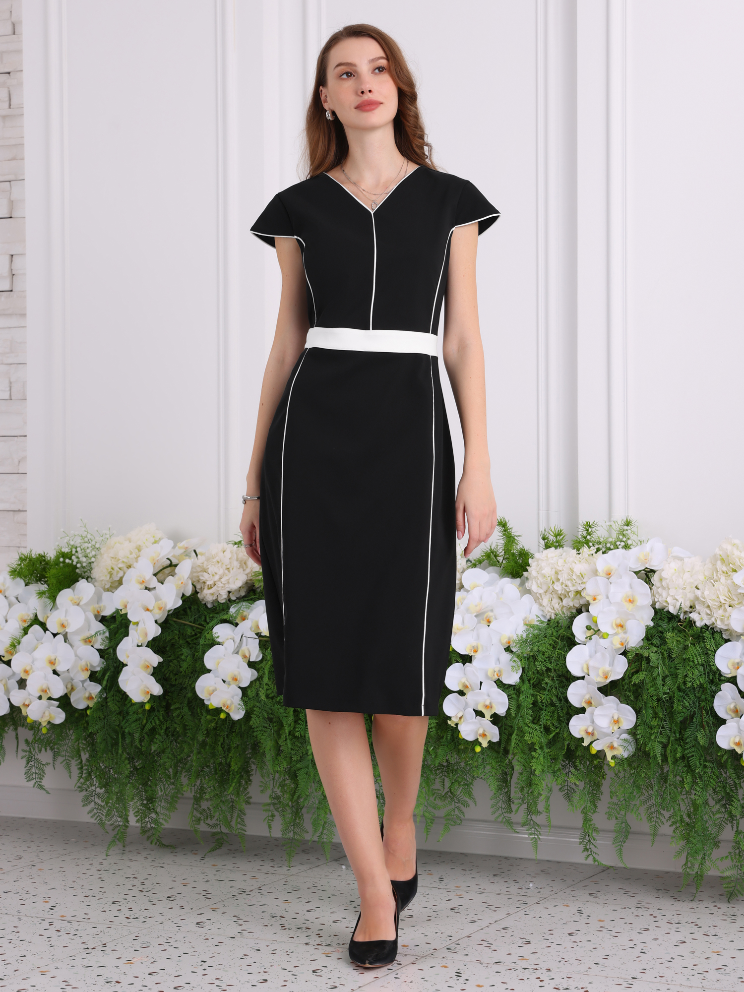 DARING DIVA Formal Knee Length Cap Sleeve Sheath Dress L Black