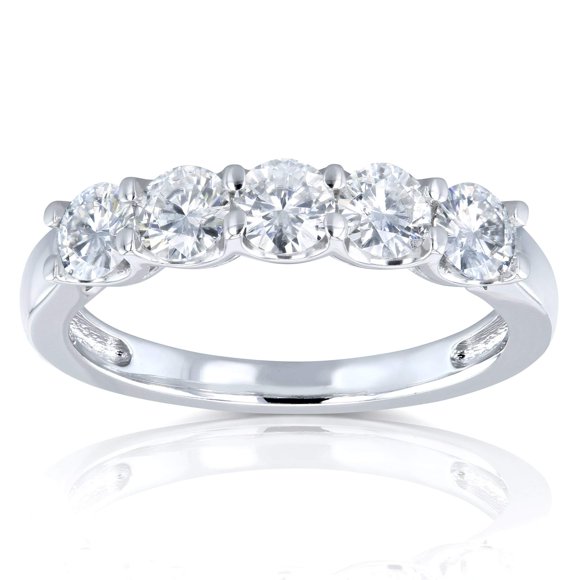 Kobelli Five Stone 4/5 Carat TGW Round Brilliant Near Colorless Moissanite (GH) Bridal Wedding Band in 14k White Gold - Size 7.5