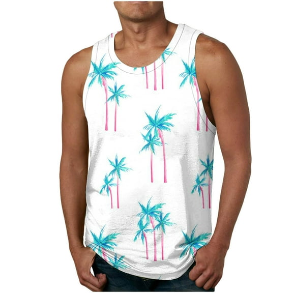Father Day Sale Deals!YANHAIGONG Mens Graphic Beach Tank Tops,2024 Summer Mens Hawaii Tank Tops,Sleeveless Tops for Men Big and Tall Novelty Round Neck Sleeveless Gym Workout Beach Tee Shirts