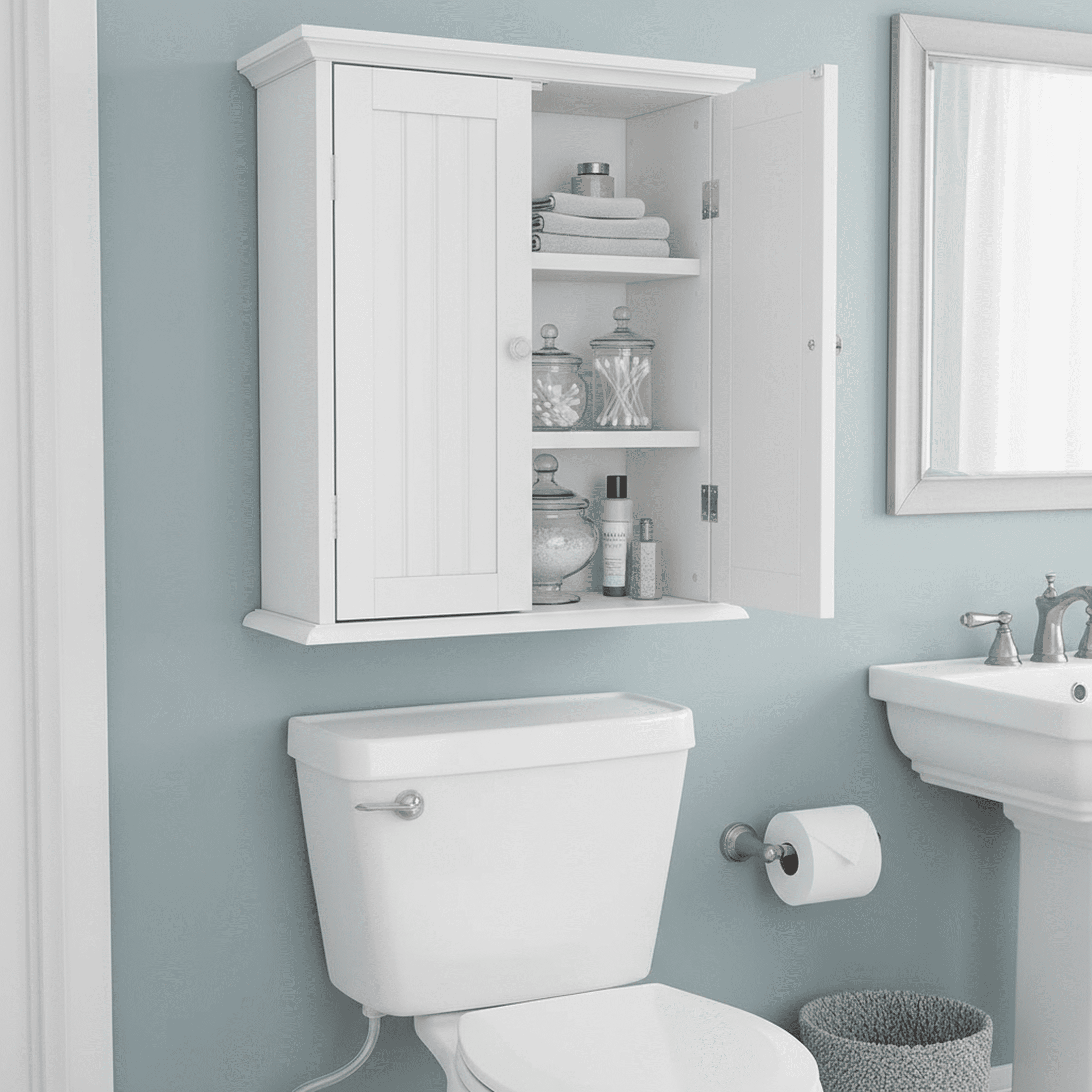 edx Wall Cabinet, Over The Toilet Space Saver Storage Cabinet, Bathroom Organizer with 2 Doors, white