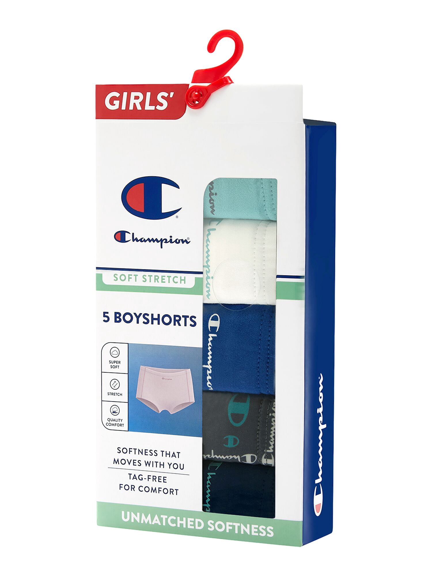 Champion Girls’ Softest Touch Boyshorts, 5 Pack, Sizes XS–XL