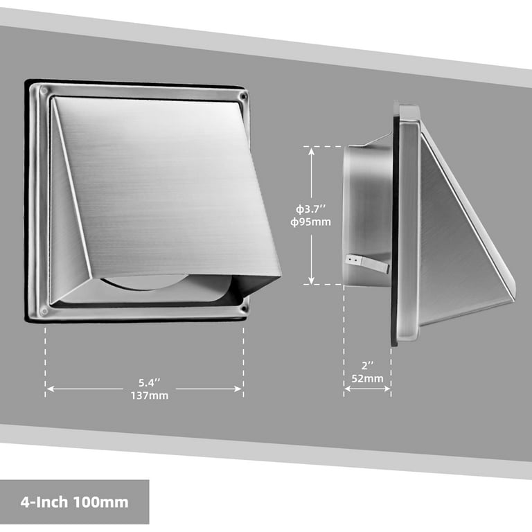 ICOOL 4 inch 304 Stainless Steel Dryer Vent Cover Outdoor External  Extractor Wall Vent Cap Cushioned Non Return Flap Ducting Ventilation Vent  Hood for Kitchen Bathroom Exhaust Outlet - Walmart.com